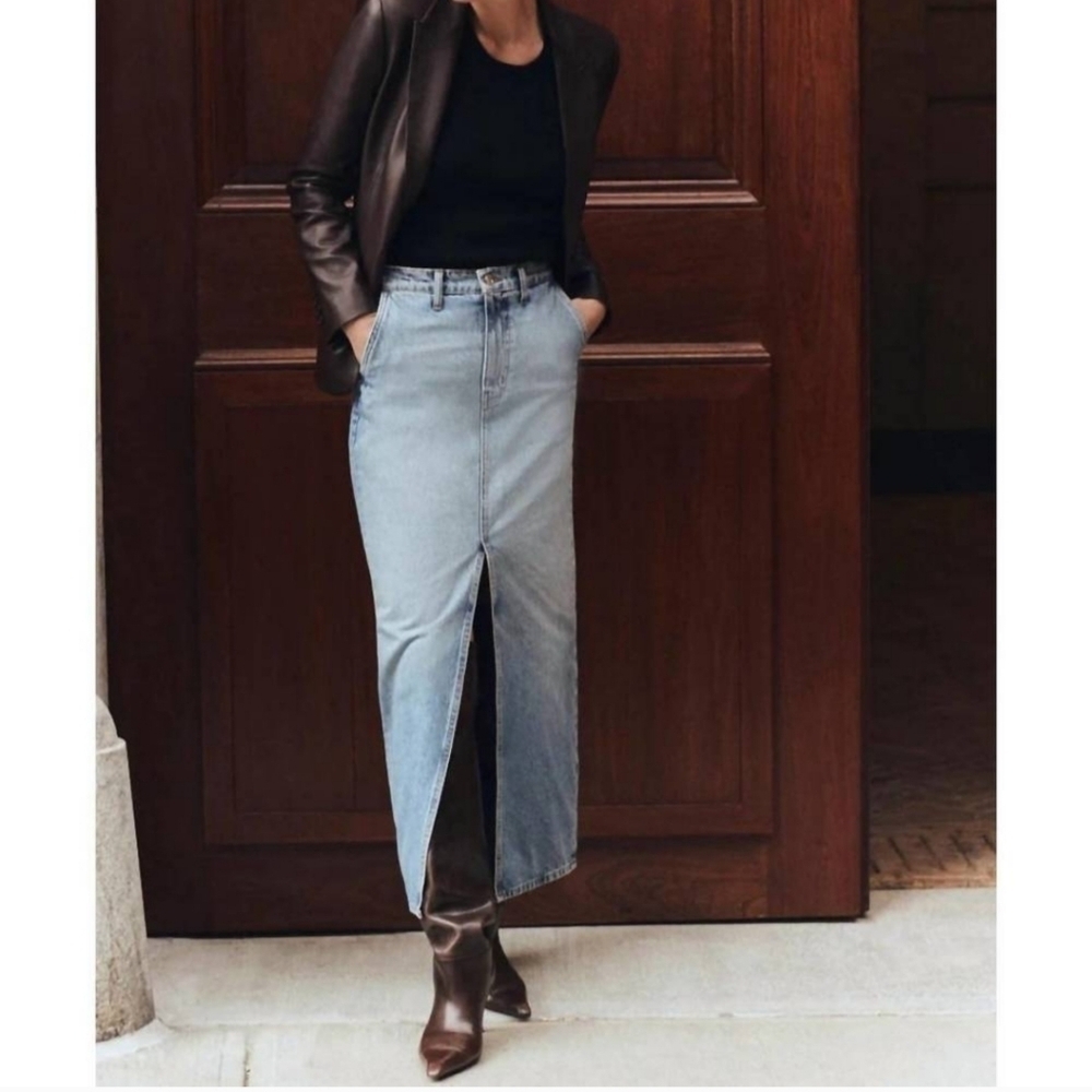 New DEREK LAM 10 CROSBY Lu High Rise Sutton Vintage Denim Maxi Skirt NWT